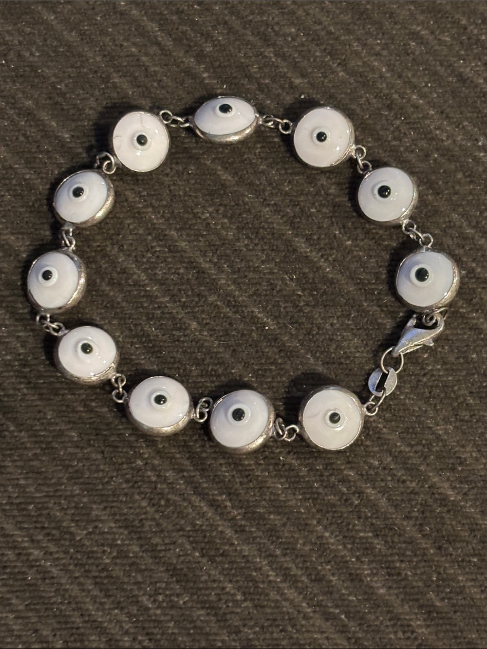 .925 Evil Eye 7.75” Bracelet Sterling Silver Black White. Ward off bad mojo!